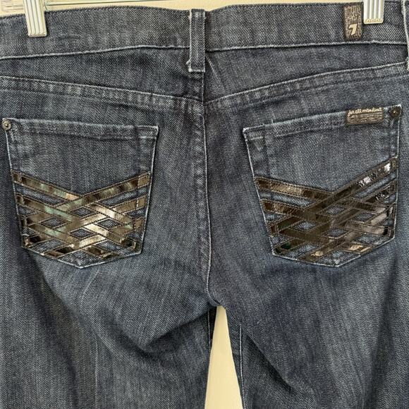 7 For All Mankind Dojo Flare Jeans Low Rise Lattice Patent Leather Pocket Sz 26 - Picture 5 of 10
